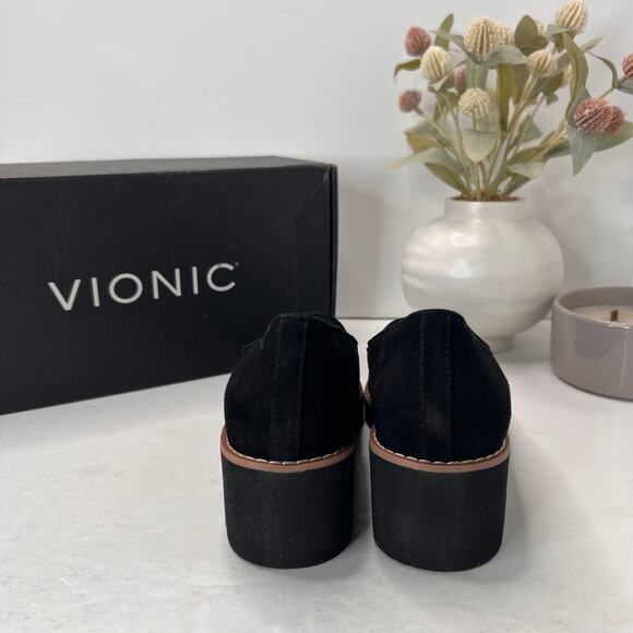 Vionic Willa Wedge Loafers Suede Slip On Black Women's 6.5 NWB Water Repellent - Picture 4 of 10